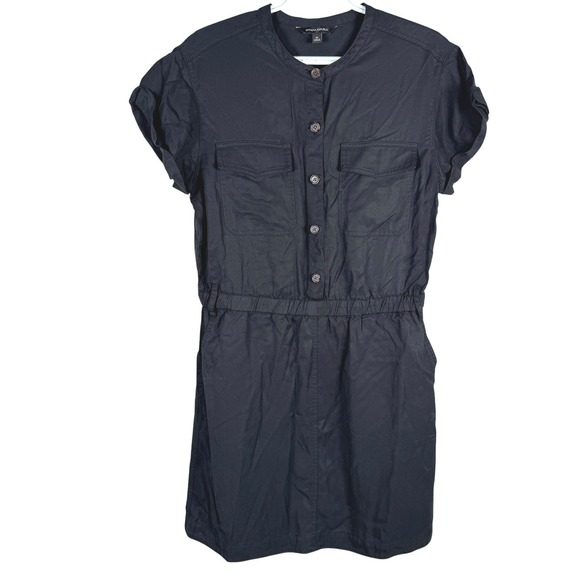 Banana Republic Dresses & Skirts - Banana Republic Utility Dress Womens M Black Tencel Button Front Cuffed Sleeve